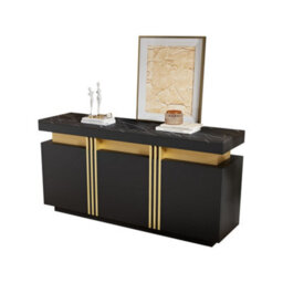 "Btm Modern Black And Gold Buffet Cabinet, 55"" Sideboard With Faux Marble Top, 3 Doors And Adjustable Shelves, Luxury Storage" - thumbnail 8