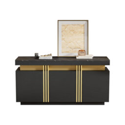 "Btm Modern Black And Gold Buffet Cabinet, 55"" Sideboard With Faux Marble Top, 3 Doors And Adjustable Shelves, Luxury Storage" - thumbnail 4