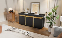 "Btm Modern Black And Gold Buffet Cabinet, 55"" Sideboard With Faux Marble Top, 3 Doors And Adjustable Shelves, Luxury Storage" - thumbnail 3