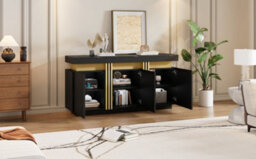 "Btm Modern Black And Gold Buffet Cabinet, 55"" Sideboard With Faux Marble Top, 3 Doors And Adjustable Shelves, Luxury Storage" - thumbnail 5