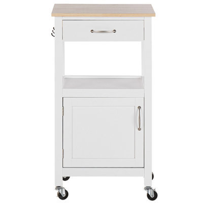 Wyld And Coco Novahome Kitchen Trolley White With Wood-Look Top, Drawer And Lockable Castors - 89 Cm High - image 1