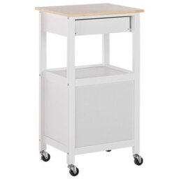 Wyld And Coco Novahome Kitchen Trolley White With Wood-Look Top, Drawer And Lockable Castors - 89 Cm High - thumbnail 5