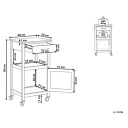 Wyld And Coco Novahome Kitchen Trolley White With Wood-Look Top, Drawer And Lockable Castors - 89 Cm High - thumbnail 4