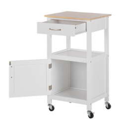 Wyld And Coco Novahome Kitchen Trolley White With Wood-Look Top, Drawer And Lockable Castors - 89 Cm High - thumbnail 6