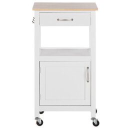 Wyld And Coco Novahome Kitchen Trolley White With Wood-Look Top, Drawer And Lockable Castors - 89 Cm High - thumbnail 1