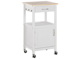 Wyld And Coco Novahome Kitchen Trolley White With Wood-Look Top, Drawer And Lockable Castors - 89 Cm High - thumbnail 3