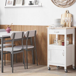 Wyld And Coco Novahome Kitchen Trolley White With Wood-Look Top, Drawer And Lockable Castors - 89 Cm High - thumbnail 2