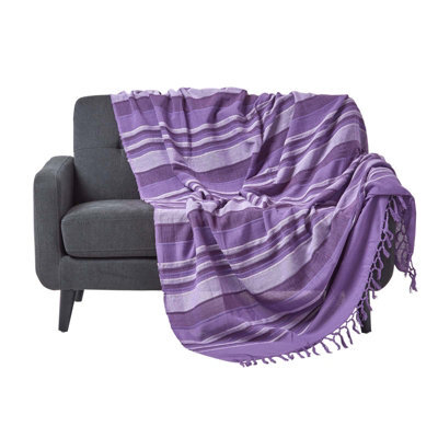 Homescapes Cotton Morocco Striped Mauve Throw, 255 X 360 Cm - image 1