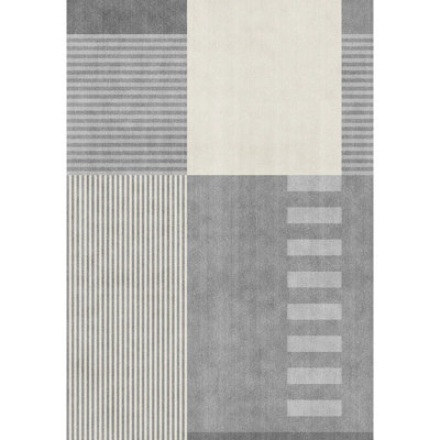 RainbowHome Geo Blocks Grey Rug - Tokyo Collection 160Cm X 120Cm - image 1