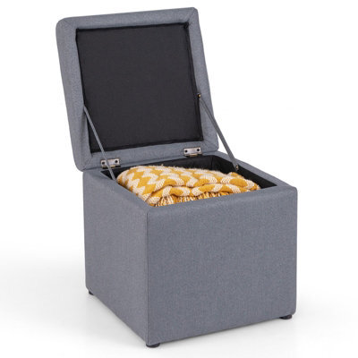 Gainoom Grey Square Storage Ottoman Linen Fabric Upholstered Footstool With Lid And Padded Seat - image 1