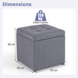 Gainoom Grey Square Storage Ottoman Linen Fabric Upholstered Footstool With Lid And Padded Seat - thumbnail 2