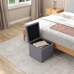 Gainoom Grey Square Storage Ottoman Linen Fabric Upholstered Footstool With Lid And Padded Seat - thumbnail 3
