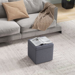 Gainoom Grey Square Storage Ottoman Linen Fabric Upholstered Footstool With Lid And Padded Seat - thumbnail 4