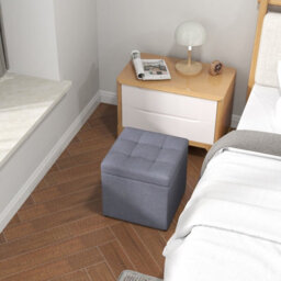 Gainoom Grey Square Storage Ottoman Linen Fabric Upholstered Footstool With Lid And Padded Seat - thumbnail 5