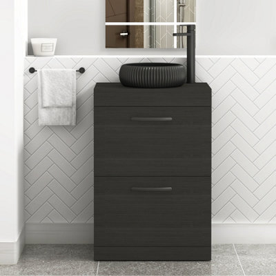 Royal Bathrooms Turin 500mm Freestanding Bathroom Vanity Unit With Sink 2 Drawer Hale Black & Milan Black Countertop Basin - image 1