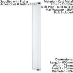 Stylish Chrome Bathroom Mirror Light With White Shade - 16W Led Ip44 - thumbnail 2
