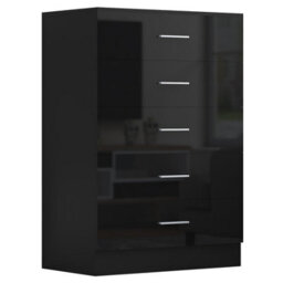 Reflect 3 Door Mirror Wardrobe, 5 Drawer Chest, 2 Drawer Bedside & Desk - Black Gloss & Black Oak - Modern Bedroom Furniture Set - thumbnail 6
