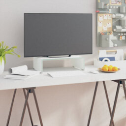 Berkfield Tv Stand/monitor Riser Glass White 40X25X11 Cm - thumbnail 1