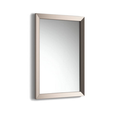 Ibathuk Brillia Modern Wall Hung Mirror, Metallic Nickel Frame, Bevelled Glass Bathroom Mirror Furniture For Contemporary Spaces - image 1