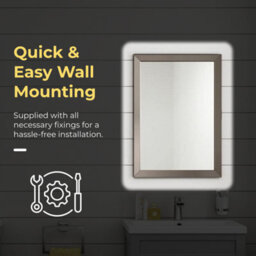 Ibathuk Brillia Modern Wall Hung Mirror, Metallic Nickel Frame, Bevelled Glass Bathroom Mirror Furniture For Contemporary Spaces - thumbnail 5
