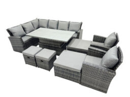Fimous Poly Rattan Outdoor Patio Height Adjustable Rising Lifting Table Corner Sofa Set With 4 Stool,2 Chairs For Garden - thumbnail 2