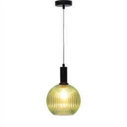 First Choice Lighting Set Of 2 Betchley - Green Ribbed Globe Black Deco Pendants - thumbnail 3