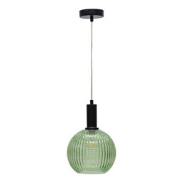 First Choice Lighting Set Of 2 Betchley - Green Ribbed Globe Black Deco Pendants - thumbnail 2