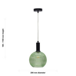 First Choice Lighting Set Of 2 Betchley - Green Ribbed Globe Black Deco Pendants - thumbnail 6