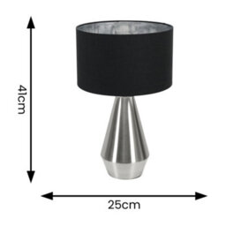 Valuelights Jax Chrome Dimmable Touch Table Lamp With Black With Chrome Inner Lamp Shade - thumbnail 4