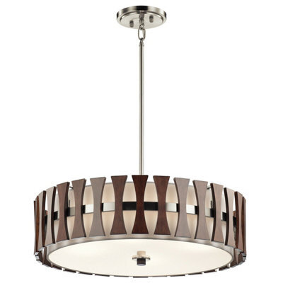 Elegant 4 Bulb Ceiling Pendant Light With Auburn Stained Wood Finish
