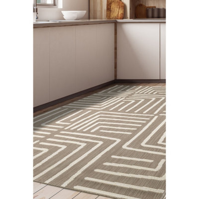 Melrose Eden Patches Taupe Stripes Indoor Outdoor Large Area Rug 3mm Pile Height - 160/230Cm - image 1