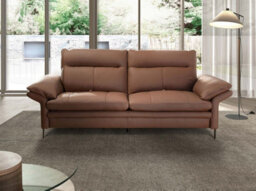 Angel Cerda Brown Leather 3-Seater Sofa And Dark Chromed Stainless Steel Legs - thumbnail 3