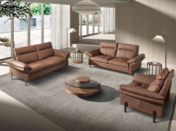 Angel Cerda Brown Leather 3-Seater Sofa And Dark Chromed Stainless Steel Legs - thumbnail 4
