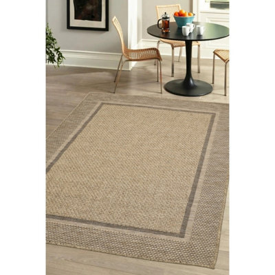 Melrose Summer Border Latte Low Pile Height 3mm Indoor Outdoor Medium Area Rug - 120/170Cm - image 1