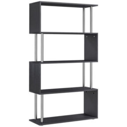 Homcom Wooden Storage Display Unit Bookshelf Bookcase Dividers S Shaped Black - thumbnail 2