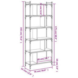 Walplus Bookcase 6-Tier Sonoma Oak 76X32X192 Cm Engineered Wood - thumbnail 9