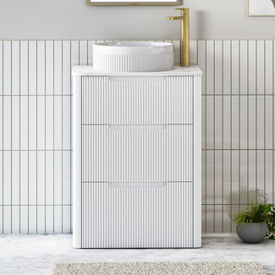 Royal Bathrooms Avenza 600mm Matt White Floor Standing Countertop Bathroom Vanity Unit 3 Drawer With Round Basin - image 1