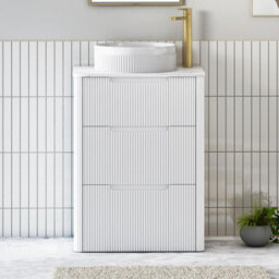 Royal Bathrooms Avenza 600mm Matt White Floor Standing Countertop Bathroom Vanity Unit 3 Drawer With Round Basin - thumbnail 1