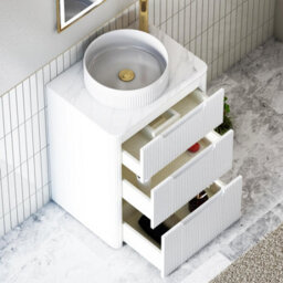 Royal Bathrooms Avenza 600mm Matt White Floor Standing Countertop Bathroom Vanity Unit 3 Drawer With Round Basin - thumbnail 5