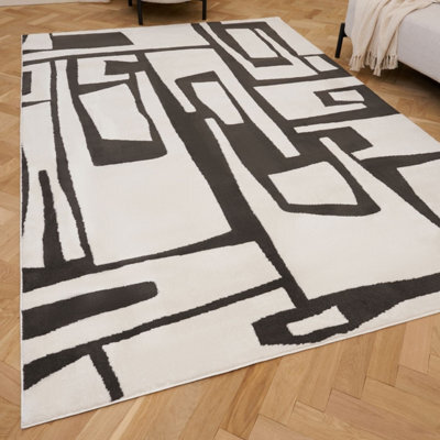 The Rugs Loft Ivory Abstract Geometric Living Room Area Rug And Runners Soft Pile - image 1