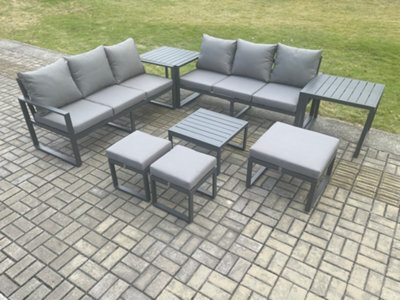 Fimous Aluminium 9 Seater Outdoor Garden Furniture Lounge Sofa Set With Square Coffee Table 3 Footstools 2 Side Tables - image 1