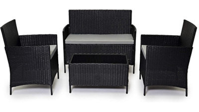 Evre Black Madrid Rattan Garden Furniture Set Patio Conservatory Balcony Outdoor 4 Seater With Coffee Table - image 1