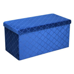 Foldable Velvet Lattice Trellis Storage Box Ottoman Cube 76Cmx38Cm For Bedroom, Living Room, Hallway - Navy - thumbnail 2