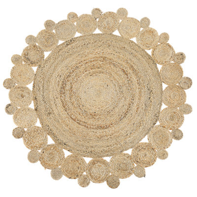 Beliani Round Jute Area Rug 120 Cm Beige Golgen - image 1