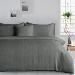 Velosso Charcoal Waffle Weave Duvet Cover And Pillowcase Set Double - thumbnail 2