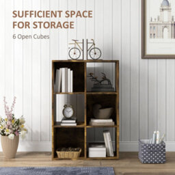 Homcom 6-Cube Bookshelf, Display Shelving Unit For Home Office, Rustic Brown - thumbnail 4