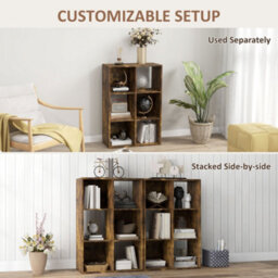Homcom 6-Cube Bookshelf, Display Shelving Unit For Home Office, Rustic Brown - thumbnail 5