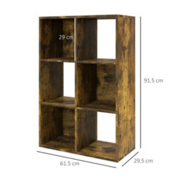 Homcom 6-Cube Bookshelf, Display Shelving Unit For Home Office, Rustic Brown - thumbnail 3
