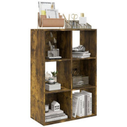 Homcom 6-Cube Bookshelf, Display Shelving Unit For Home Office, Rustic Brown - thumbnail 2