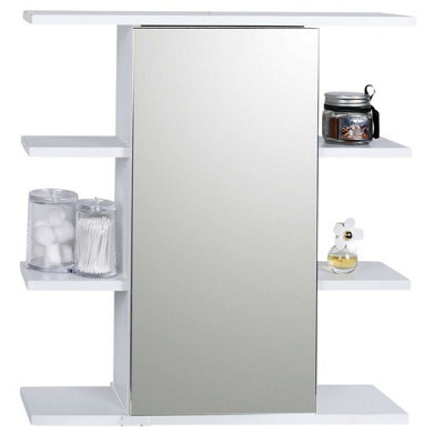 Urbn-Living Urbnliving Height 60Cm Wooden Wall White Bathroom Storage Cabinet With Mirror And 1 Single Door - image 1